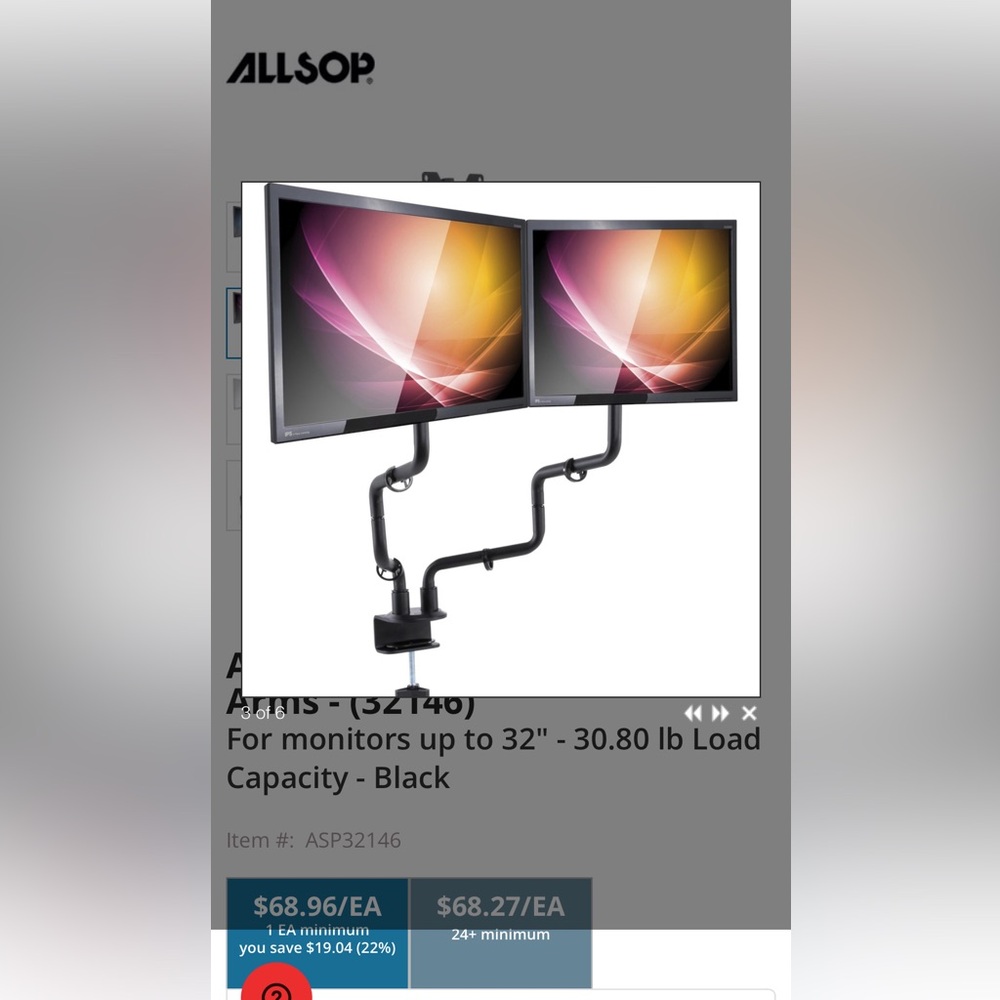 New Allsop metal art dual arms monitor - never used, box never opened